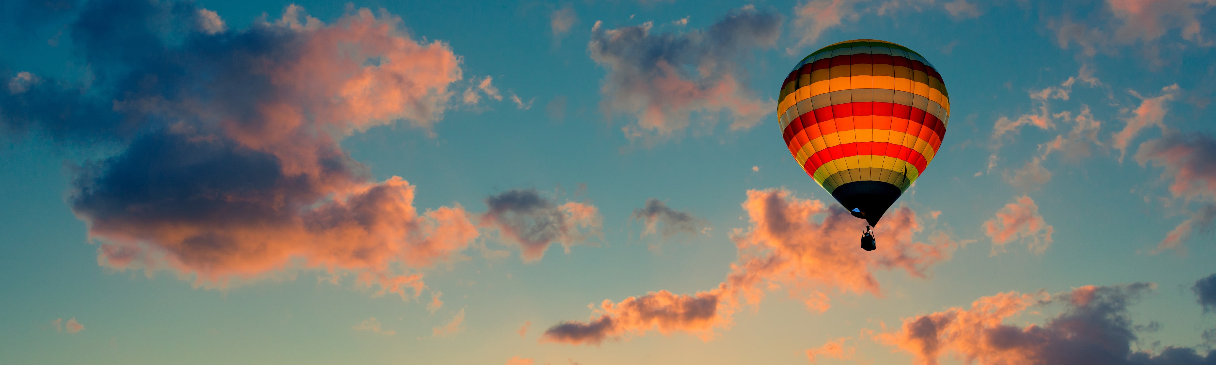 hot air balloon at sunset